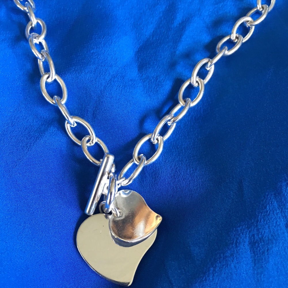 Pretty silver double heart toggle pendant